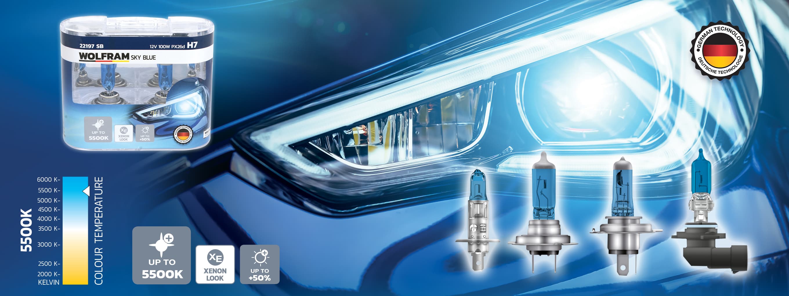 Halojen Sky Blue Otomobil Far Ampulü